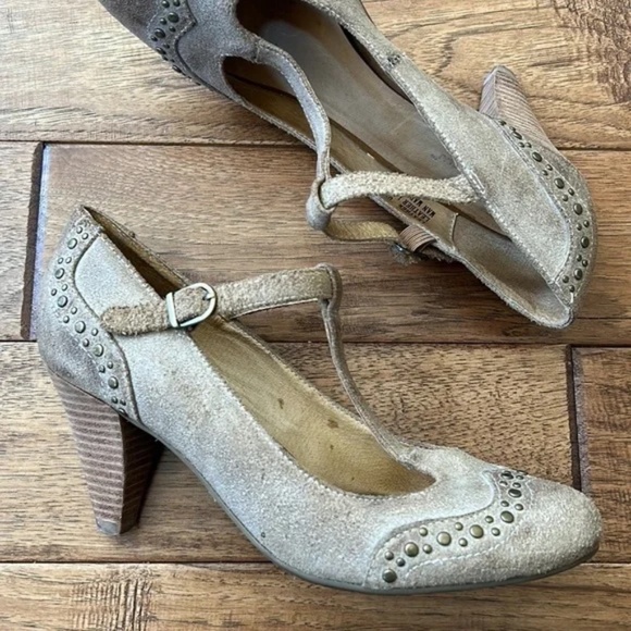 Anthropologie Chocolat Blu Odette T-Strap Mary Jane Heels Tan Leather Size 8.5 - Picture 2 of 14
